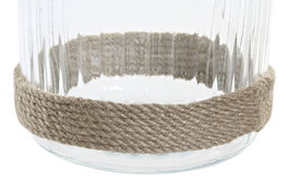 DKD Home Decor Portavelas Básico Natural Transparente Cristal y Cuerda 19 x 18 x 19 cm (6 Unidades)