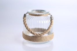 DKD Home Decor Portavelas de Cristal con Cuerda 19x19x18 cm