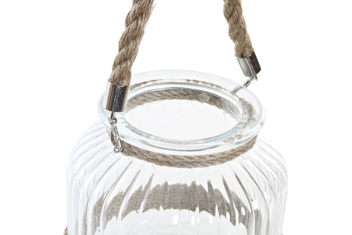 DKD Home Decor Portavelas Básico Natural Transparente Cristal y Cuerda 19 x 18 x 19 cm (6 Unidades)