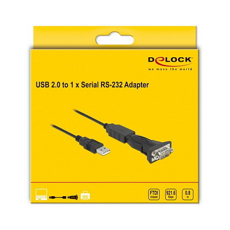 DeLOCK Adaptador USB 2.0 Tipo-A a Serial RS-232 D-Sub 9 Pin Macho con Tuercas, 0,8 m DeLOCK Adaptador USB 2.0 Tipo-A a Serial RS-232 D-Sub 9 Pin Macho con Tuercas, 0,8 m
