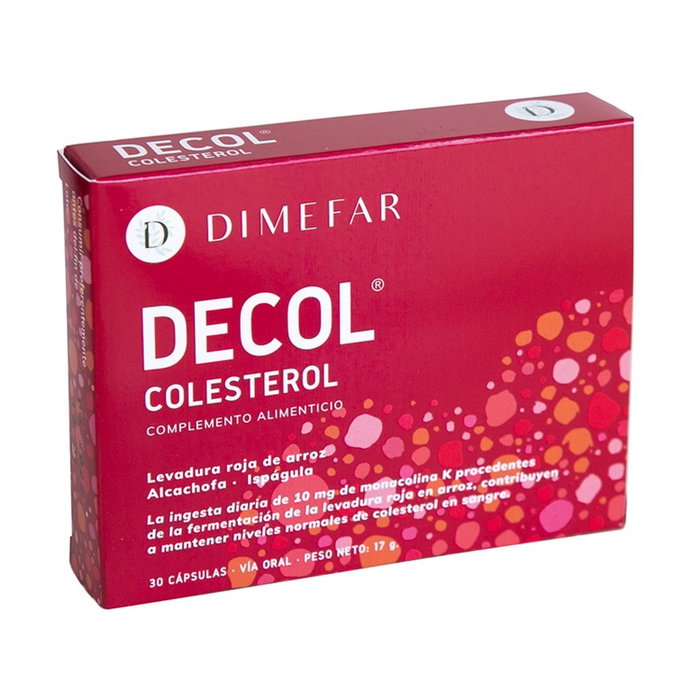 Dimefar Decol 30 cápsulas 570mg Complemento alimenticio con levadura roja de arroz y alcachofa Dimefar Decol 30 cápsulas 570mg Complemento alimenticio con levadura roja de arroz y alcachofa