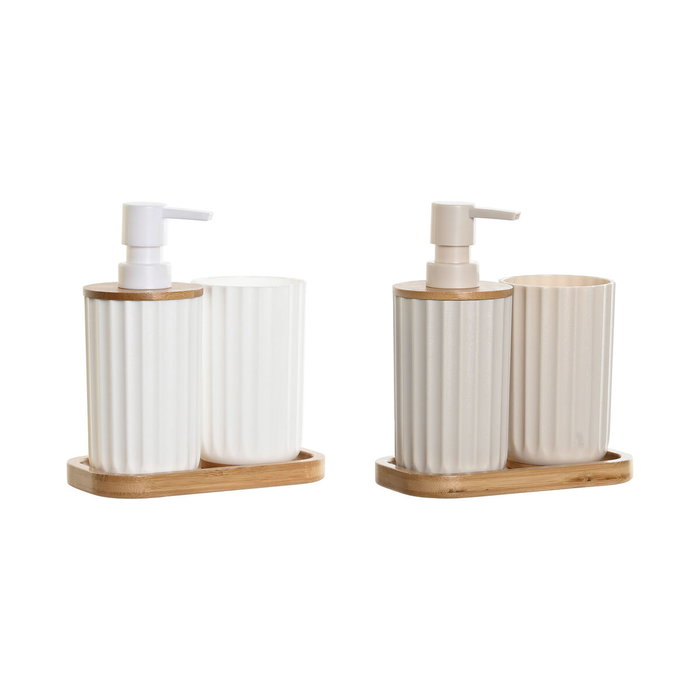 DKD Home Decor Set de 3 Piezas de Accesorios de Baño en Bambú, Surtido Blanco y Beige
