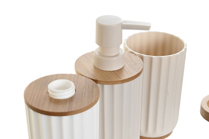 DKD Home Decor Baño Set de 3 Piezas Blanco Beige 9 x 18 x 16 cm