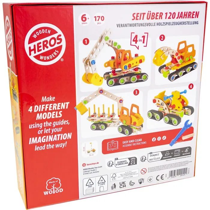 Heros Constructor Excavadora 170 piezas Madera FSC 100% certificada para niños de 6 a 12 años Heros Constructor Excavadora 170 piezas Madera FSC 100% certificada para niños de 6 a 12 años