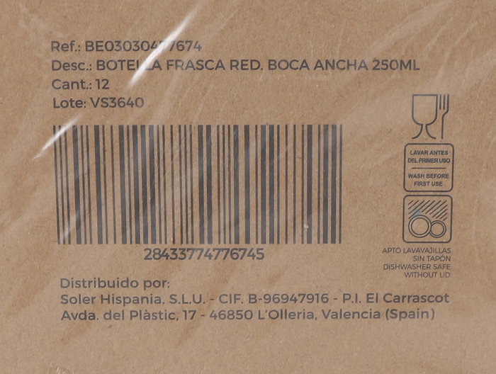 La Mediterranea Botella Frasca Red de Cristal, Boca Ancha, 250 ml, Dimensiones 6.5 x 14 cm (36 Unidades)
