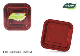 Algon Set 10 Platos Carton Rojo Cuadrado 20 cm (18 Unidades)