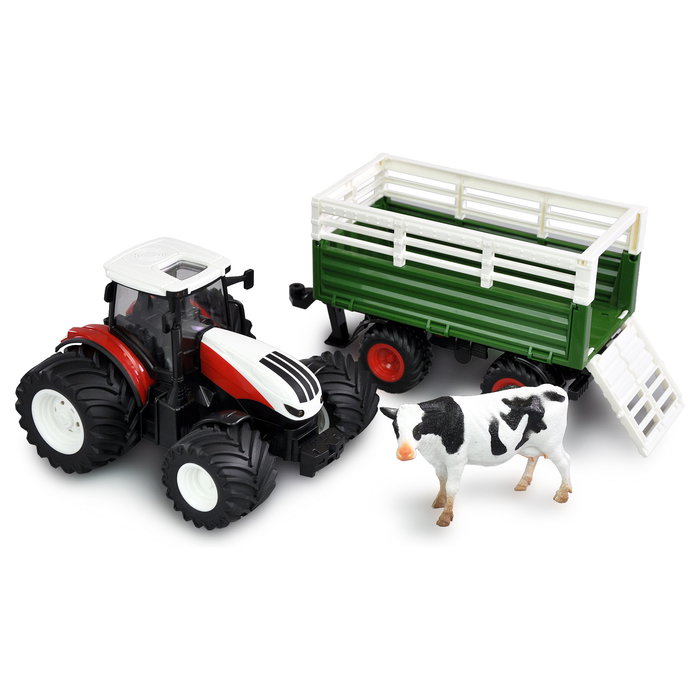 AMEWI 22601 RC Cabeza Tractor con Remolque de Ganado, 1:24, 2.4 GHz, Li-Ion 500 mAh, 30 Min, Blanco/Verde/Rojo, para +6 Años