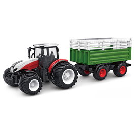 AMEWI 22601 RC Cabeza Tractor con Remolque de Ganado, 1:24, 2.4 GHz, Li-Ion 500 mAh, 30 Min, Blanco/Verde/Rojo, para +6 Años