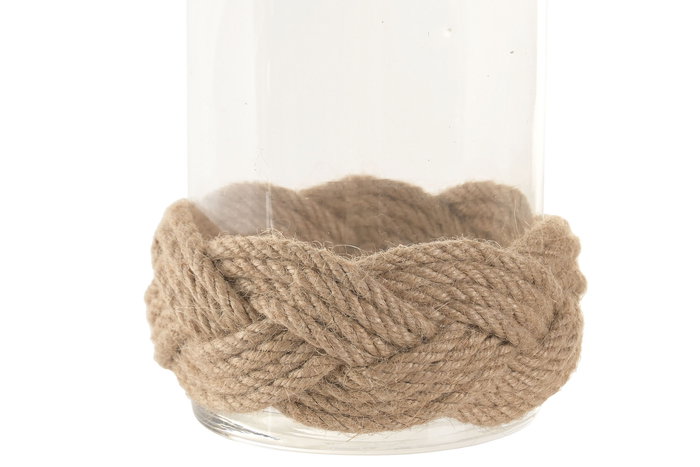 DKD Home Decor Portavela Mediterraneo Natural Cristal y Yute 13 x 15 x 13 cm (6 Unidades) Cnacc 26