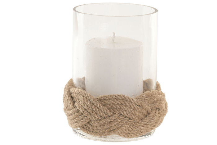 DKD Home Decor Portavela Mediterraneo Natural Cristal y Yute 13 x 15 x 13 cm (6 Unidades) Cnacc 26