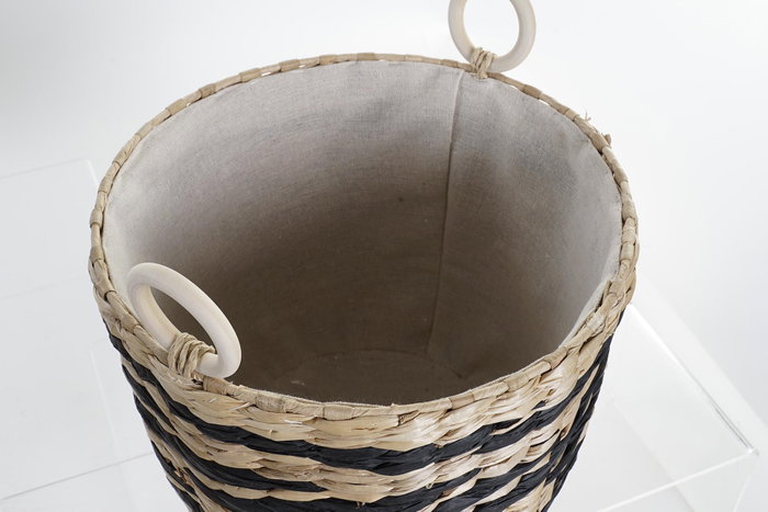 DKD Home Decor Cesta Colonial Natural Negro Fibra Poliester Set de 3 Piezas 38 x 36 x 38 cm