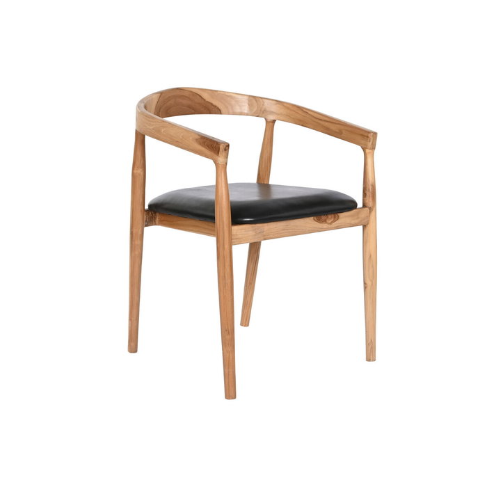DKD Home Decor Silla de Teca y Piel Negra