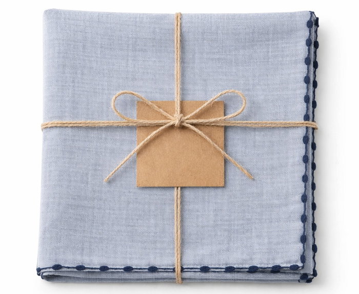 DKD Home Decor Mantel de Algodón Azul con Bordado 150x150 cm