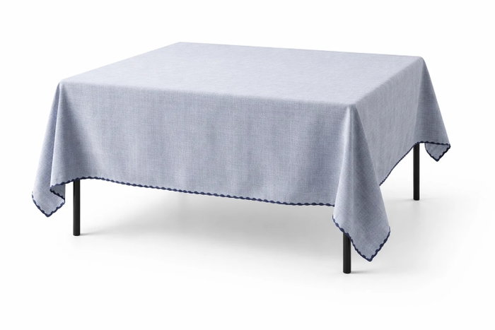 DKD Home Decor Mantel de Algodón Azul con Bordado 150x150 cm