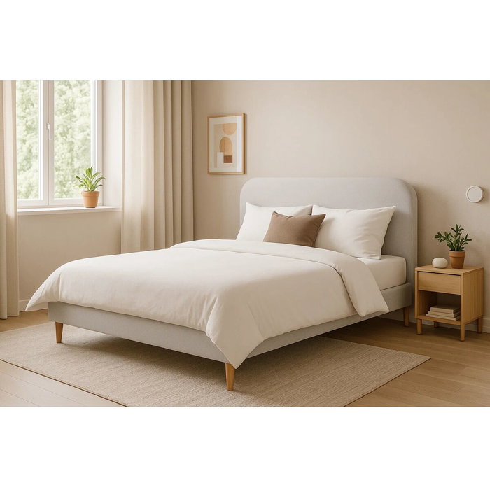 DKD Home Decor Cama de Poliéster y Madera Beige con Colchón 150x200 cm DKD Home Decor Cama de Poliéster y Madera Beige con Colchón 150x200 cm
