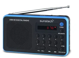 Sunstech RPDS32BL - Radio Portátil Digital AM/FM PLL, Reproduce MP3, USB, Lector MicroSD/SD, Pantalla LED, Color Negro y Azul
