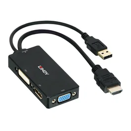 Lindy 38182 Adaptador HDMI a DisplayPort, DVI y VGA, Negro