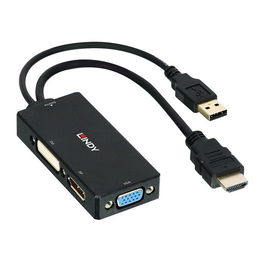 Lindy Convertidor HDMI a DisplayPort, DVI y VGA, Soporta 4K, Conexión de Audio