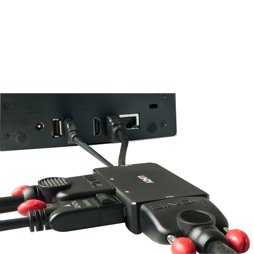 Lindy 38182 Adaptador HDMI a DisplayPort, DVI y VGA, 4K, Negro