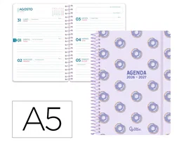Liderpapel Agenda Escolar 2026-2027, Colección Petite, Semana Vista, A5, Bilingüe (Español/Inglés), Espiral, Papel FSC 80g, Color Morado