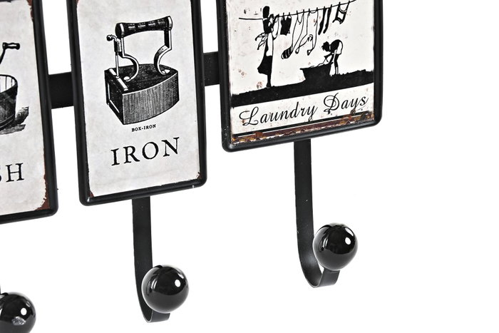 DKD Home Decor Perchero Pared Vintage Negro Blanco Metal 6 x 19 x 38 cm (4 Unidades)