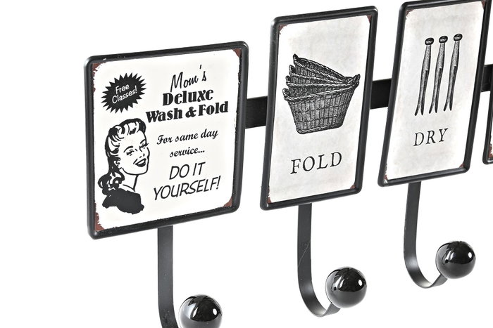 DKD Home Decor Perchero Pared Vintage Negro Blanco Metal 6 x 19 x 38 cm (4 Unidades)