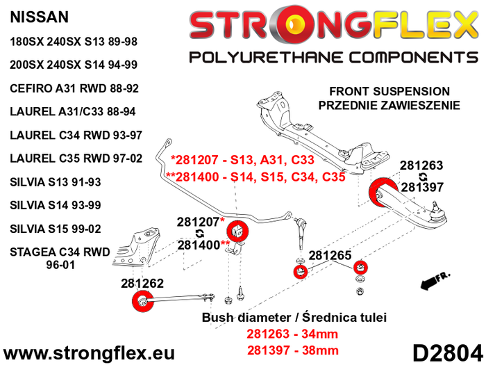 StrongFlex STF281263A Brazo de Control Interior Delantero Silentblock 34 mm Sport