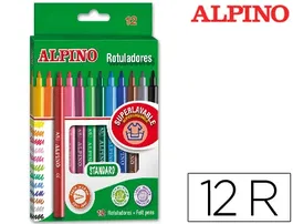 Alpino Rotuladores Standard Caja de 12 Unidades Colores Surtidos Punta Fina 3mm Superlavables Larga Duración Muy Resistentes y Brillantes