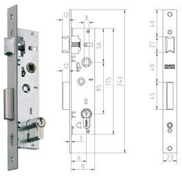 MCM Cerradura de embutir metálica 2650-2513-A4111=25 inox cilindro 30x30