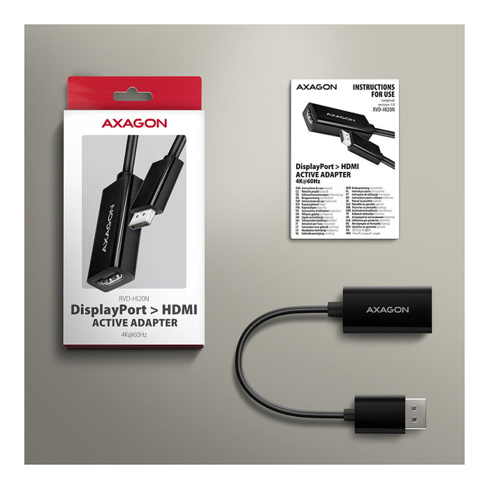 Axagon RVD-HI20N Adaptador DisplayPort a HDMI, 4K/60Hz - 15cm