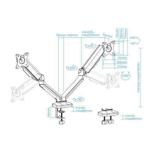 Tooq Soporte de Mesa para 2 Pantallas 17-32 pulgadas, Negro