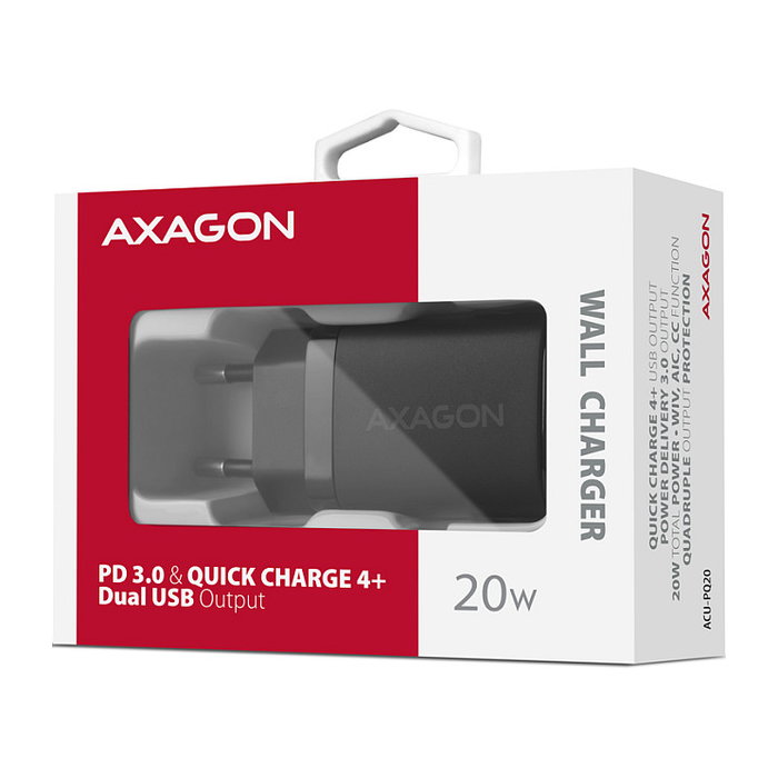Axagon ACU-PQ20 Cargador de Pared 20 W QC3.0/AFC/FCP + PD USB-C Negro Axagon ACU-PQ20 Cargador de Pared 20 W QC3.0/AFC/FCP + PD USB-C Negro