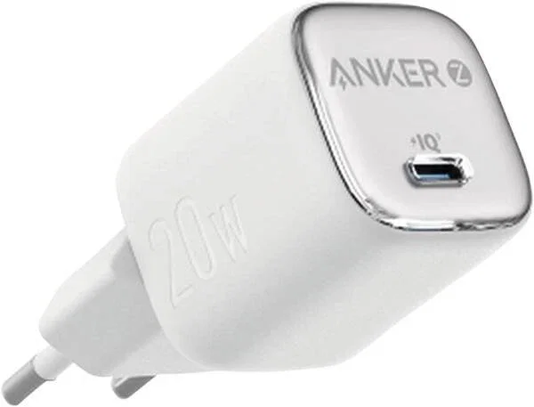 Anker A2699G21 Cargador de Pared Universal 20W Carga Rápida con PowerIQ 3.0 1 Puerto USB-C para Smartphone, Interior, Color Plata y Blanco