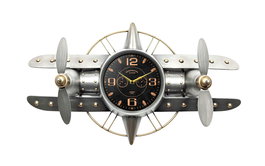 DKD Home Decor Reloj Pared Vintage Bolai avion 25 Plateado Dorado 77.5 x 46 x 15 cm