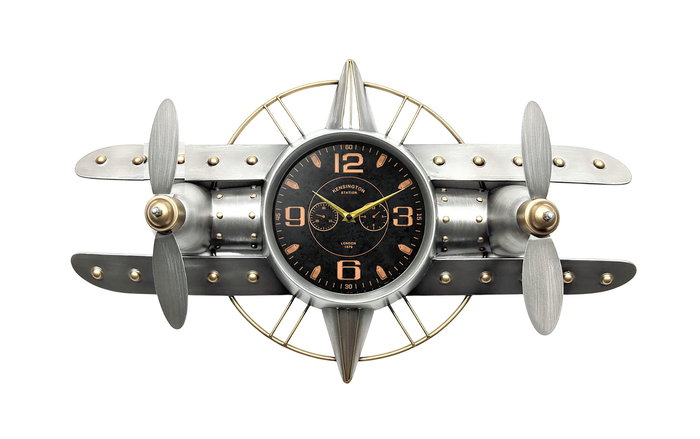 DKD Home Decor Reloj Pared Vintage Bolai avion 25 Plateado Dorado 77.5 x 46 x 15 cm DKD Home Decor Reloj Pared Vintage Bolai avion 25 Plateado Dorado 77.5 x 46 x 15 cm