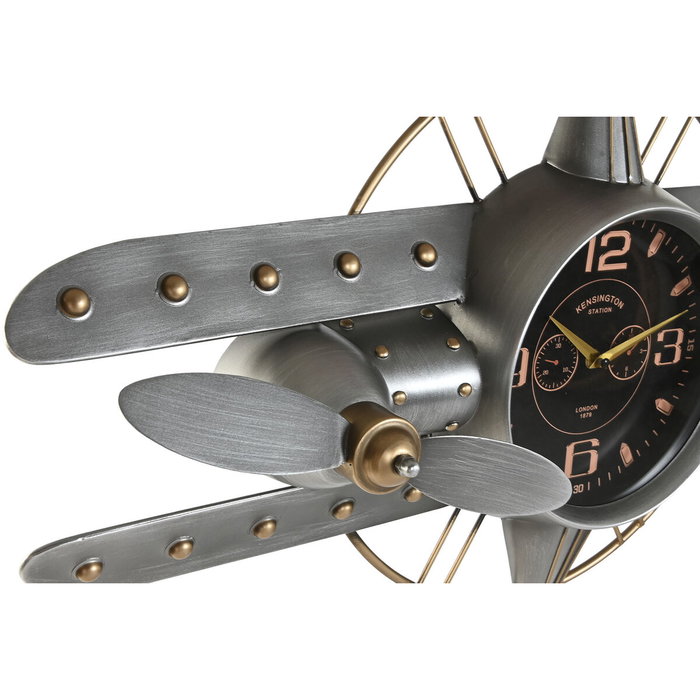 DKD Home Decor Reloj Pared Vintage Bolai avion 25 Plateado Dorado 77.5 x 46 x 15 cm