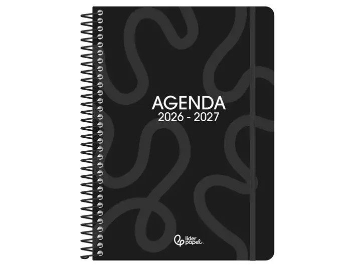 Liderpapel Agenda Escolar 2026-2027 Espiral Classic Día Página A5 Bilingüe Negro - Papel FSC 70g, Simply Interior, Calendario Bianual