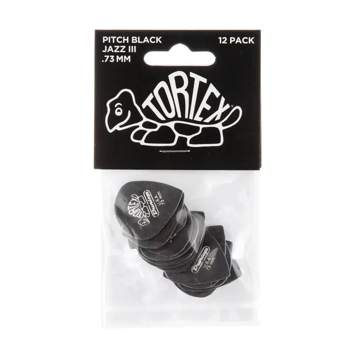 Dunlop Púas Tortex Jazz III 0,73 mm Pitch Black (Pack de 12)