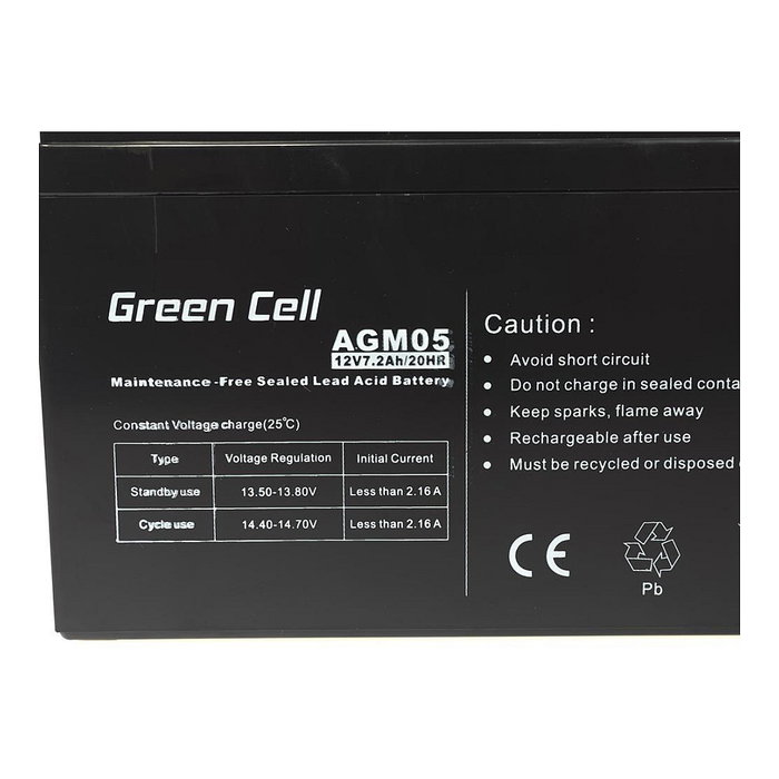 Green Cell Batería AGM05 12V/7.2Ah AGM Sealed Lead Acid para UPS, Juguetes Eléctricos, Alarmas y Dispositivos Portátiles