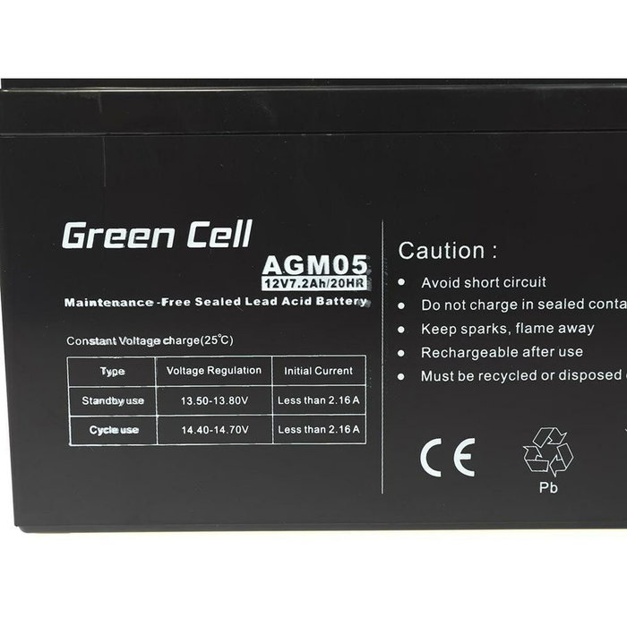 Green Cell Batería AGM05 12V/7.2Ah AGM Sealed Lead Acid para UPS, Juguetes Eléctricos, Alarmas y Dispositivos Portátiles