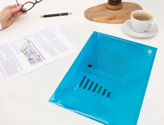 Liderpapel 34042 Carpeta Dossier con Broche, Polipropileno, DIN A4, Azul Transparente, Capacidad 50 Hojas