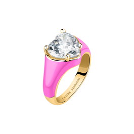 Chiara Ferragni Anillo Love Para.ring Dorado con Esmalte Rosa y Circonitas Talla 14