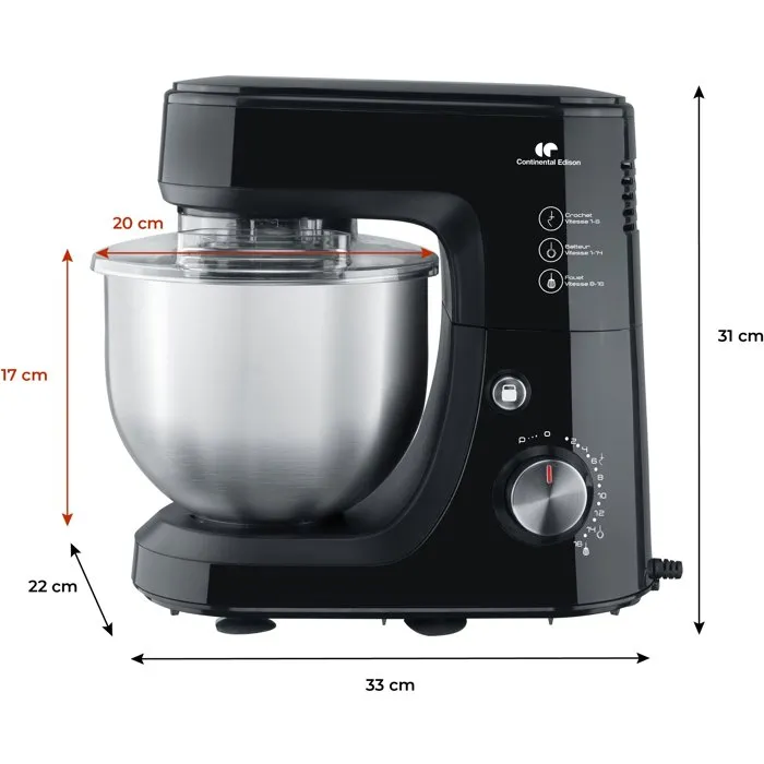 Continental Edison CERP800B2 Batidora de Pie 800 W 4.3 L 10 Velocidades Función Pulso Negra
