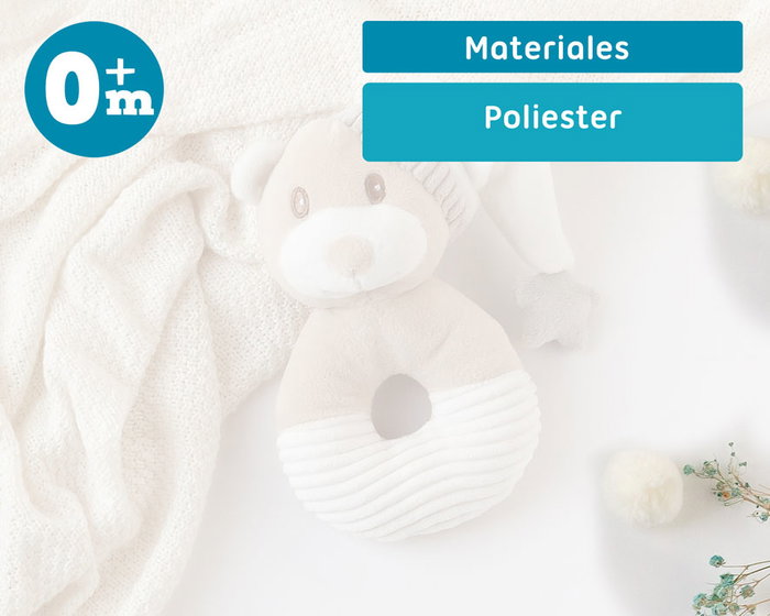 KioKids Dolci Amici Sonajero Peluche Osito Con Gorro Beige +0 meses Juguete Estimulacion Sensorial Bebe