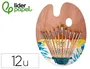 Liderpapel Pinceles Sinteticos Pack 12 Unidades con Puntas y Tamaños Surtidos + Paleta de Madera