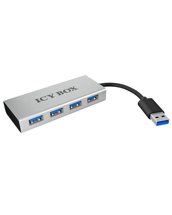 ICY BOX IB-AC6104 Hub USB 3.2 Gen 1 de 4 Puertos, 5000 Mbit/s, Aluminio Blanco
