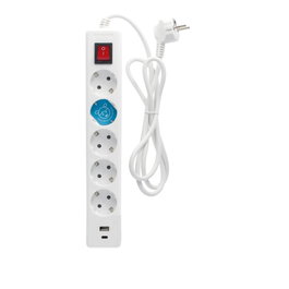 GSC Evolution Base múltiple 5T + USB C + A con interruptor, 1,4M Blanco