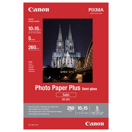 Canon SG-201 Fotopapier Plus Papel Fotográfico Seidenglanz Acabado Satinado 100x150mm 260 g/m² Paquete 5 Hojas