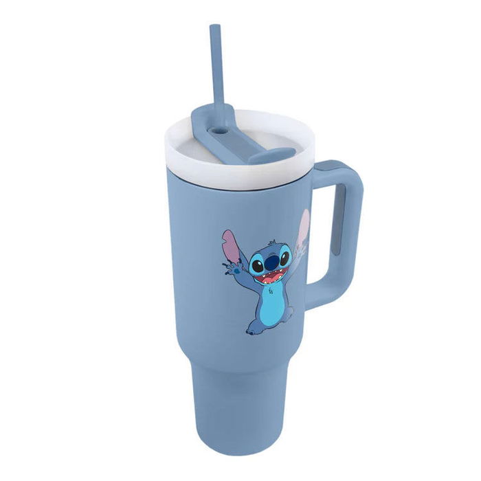 Disney Vaso Termo Stitch 1.2L Acero Inoxidable con Tapa, Pajita y Asa para Bebidas Frías o Calientes