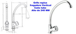 Genebre Grifo de Repisa de Fregadero con Caño Vertical Tubo Alto 22 cm